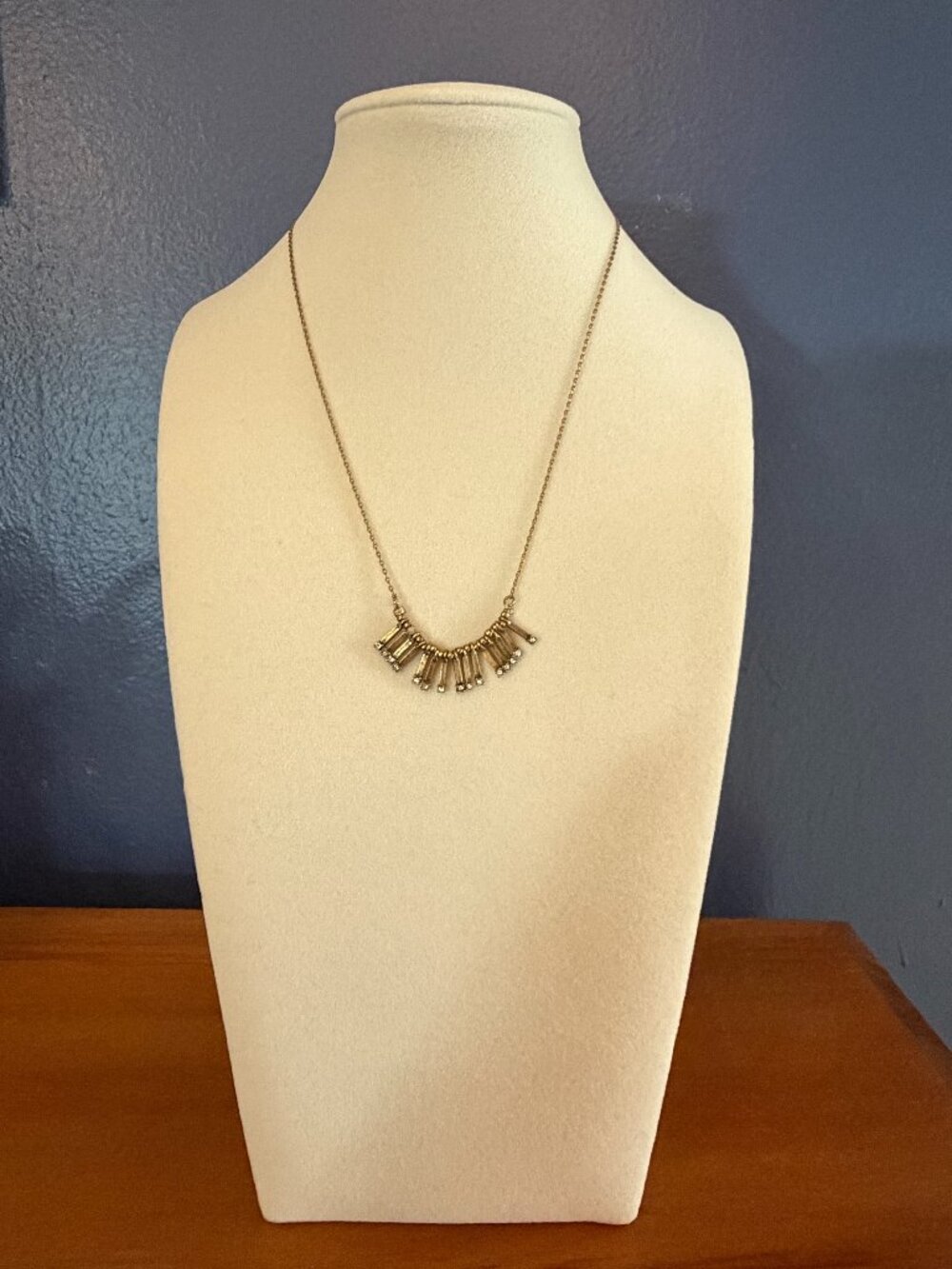 LOFT Gold Tone Art Deco Style Rhinestone Fringe Statement Necklace